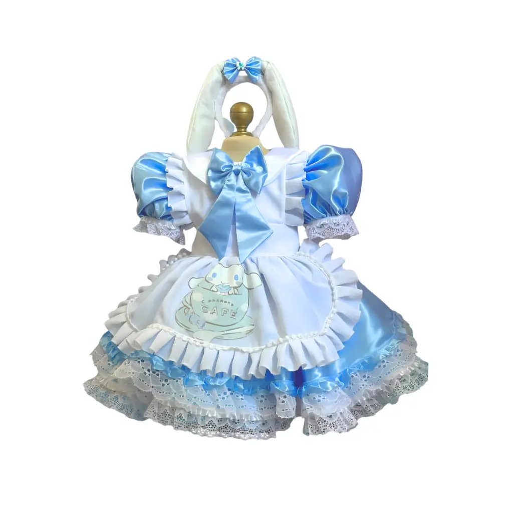 Sweet White Puppy Blue Dress